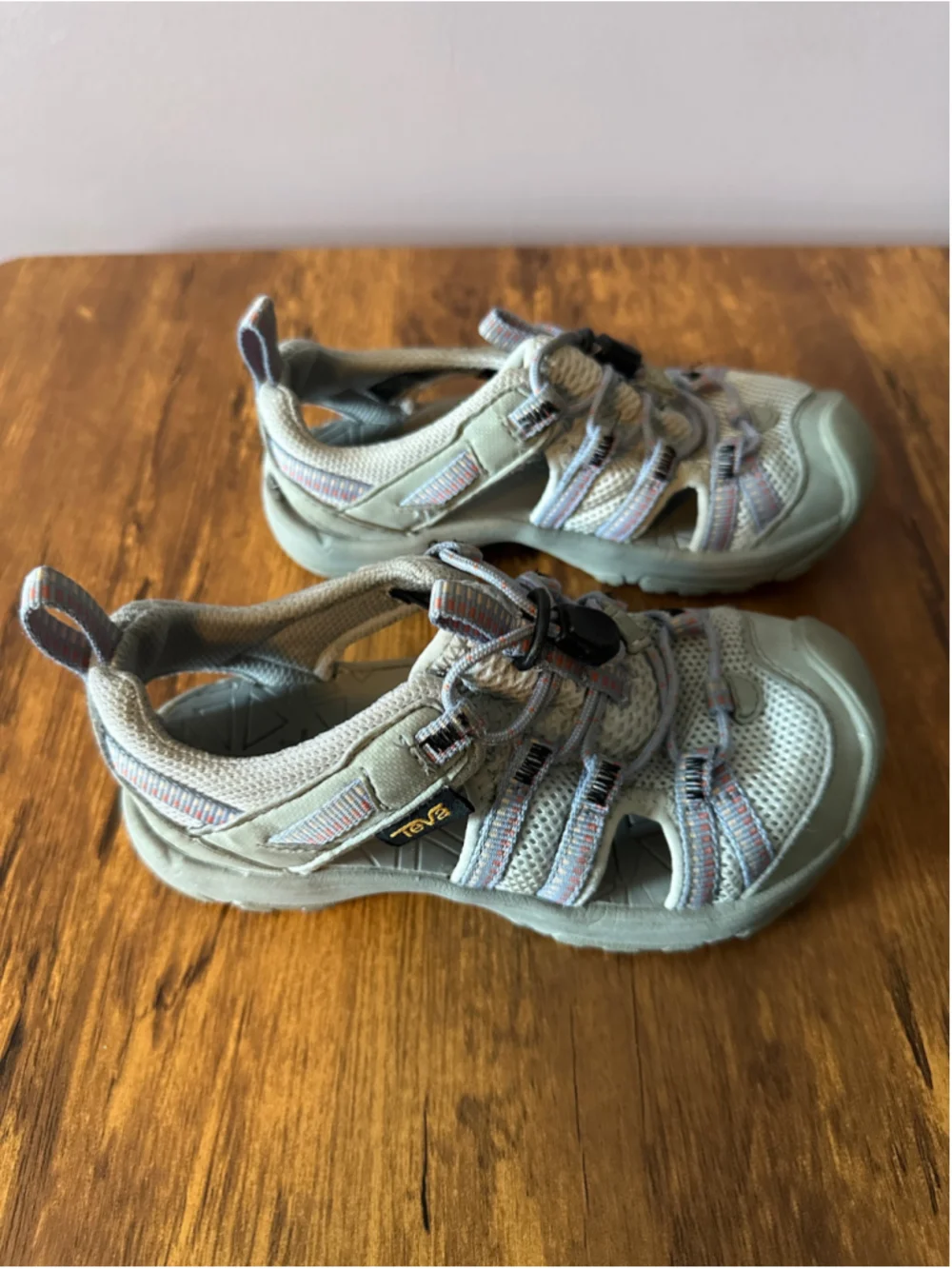 Teva Girls Water Shoes Size 11 Toddler Gray Blue Orange Closed Toe Bungee